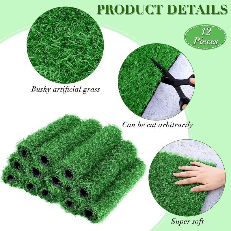 TURSTIN 12 Pieces Artificial Grass Mat Square 12 x 12 Inch Fake Turf Patch Indoor Outdoor Garden Lawn Patio Balcony Synthetic Turf Mat Realistic Grass Rug for Crafts Miniature Garden DIY, Dark Green - Image 3
